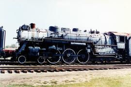 Vista general de la locomotora de vapor de la Compañía CB&Q nº 3007, en las instalaciones del...