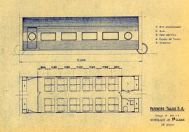 Plano de un remolque de 1ª clase, de 24 plazas.