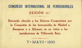 TÍTULO DEL ÁLBUM : Congreso Internacional de Ferrocarriles. Sesión 11º : Recuerdo ofrecido a los ...