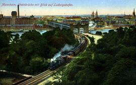 Puente colgante del ferrocarril de Mannheim sobre el río Rin con vistas a Ludwigshafen.