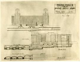 Reproducción fotográfica del plano del proyecto de la estación central de enlace ferroviario, aut...