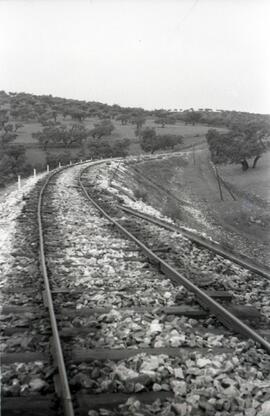 Puntos kilométricos de la línea de vía única. Línea de Zafra a Huelva