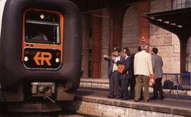 Tren Regional Diésel (TRD) serie 594 de RENFE, detenido en la estación de La Coruña, en cuyo andé...