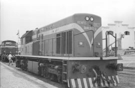 Exposición de material ferroviario en el depósito de la estación de Villanueva y Geltrú, con moti...