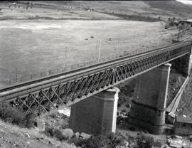 Puente metálico de tres tramos y 146 m, con vigas tipo Linville. Situado en el km 304,508 de la l...