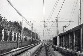 Catenaria en la aguja de entrada de la estación de Sabadell, lado Rambla de Sabadell