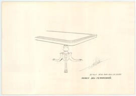 Dibujo a tinta de un detalle de una mesa para la sala de juntas del Museo del Ferrocarril de Madrid