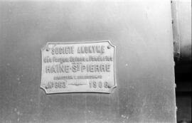 Placa de fabricación de la locomotora de vapor nº 24 de rodaje 030 T, fabricada por Haine St. Pie...