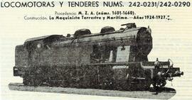 Recorte publicitario de las locomotoras y ténderes Renfe 242-0231/242-0290, procedentes de la Com...