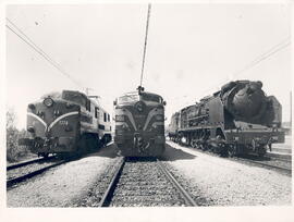 Locomotoras de vapor, diésel y eléctrica 7774, 1608 y 241 F - 2253 de RENFE