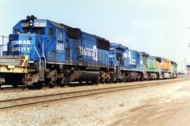 Vista de las locomotoras diesel CR-6831 (SD50), CR-5024 (B36-7), BN-4002 (B30-7AB), BNSF-998 (C44...