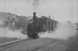 Locomotora de vapor nº3, de rodaje 0-3-1-T, en la estación de Cassá de la Selva, del Ferrocarril ...