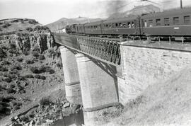 Puente metálico de tres tramos y 146 m, con vigas tipo Linville. Situado en el km 304,508 de la l...