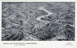 Vista panorámica aérea del Ferrocarril de Cremallera de Monistrol a Montserrat