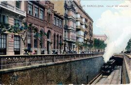 Vista del ferrocarril y de la calle de Aragón de Barcelona