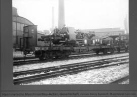 Perspectiva de vagones MMQ con carga de piezas de locomotora de vapor - Hannoversche Maschinenbau...