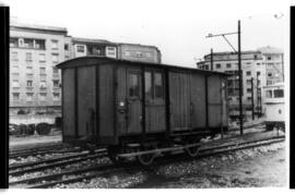 Furgón de mercancías en la estación de Pamplona del Ferrocarril eléctrico de Pamplona a Aoiz y Sa...