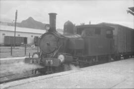 Locomotora de vapor nº3 "Lorcha", de rodaje, 1-3-1-T en la estación de Gandía, de los F...