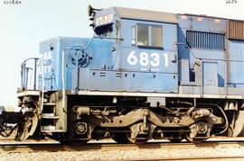 Vista parcial de la locomotora diesel CR-6831 (SD50), de la Continental Rail Quality (CR), aparta...