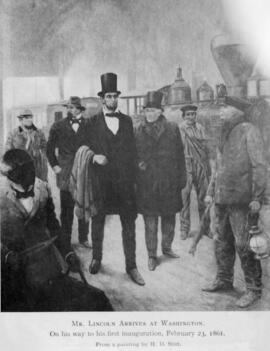 Reproducción del grabado de H. D. Stitt, de la llegada del Presidente Lincoln a Washington el 23 ...
