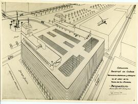 Reproducción fotográfica del plano del proyecto de la estación central de enlace ferroviario, aut...