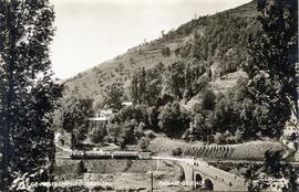 Vista panorámica del Ferrocarril de Cremallera de Nuria atravesando el paisaje de Rialp, pertenec...