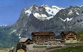Puerto de montaña Kleine Scheidegg con Jungfraubahn y Wetterhorn.
