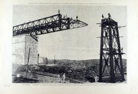 Grabado en blanco y negro titulado ´Obras de fábrica en el camino de hierro de Salamanca a la fro...