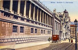 Vista de la calle Bailén de Bilbao y de la estación del ferrocarril a Santander