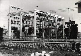 Vista del parque de intemperie de la subestación eléctrica de Miranda de Ebro en la línea de Madr...