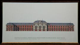 Grabado iluminado titulado `Estación de Valladolid. Compañía de los Caminos de Hierro del Norte d...