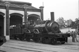 Exposición de material rodante en el antiguo depósito de la estación de Vilanova i La Geltrú, con...