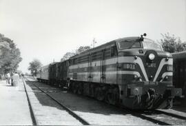 Locomotora diésel ALCO ex 1801, 318-001-5, circulando por la línea Valladolid a Ariza