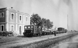 Locomotora de vapor en la estación de Leganés