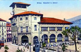 Vista general del edificio de viajeros de la estación de los ferrocarriles vascongados de Bilbao,...