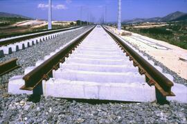 Detalle del montaje de vía en las obras del Corredor Mediterráneo