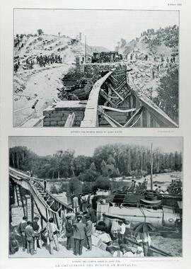 Grabado en blanco y negro titulado  ´La catástrofe del puente de Montalvo´.