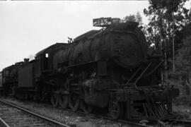 Locomotora de vapor de rodaje 140 del Ferrocarril de Langreo en la estación de Pinzales (Gijón) d...