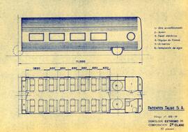 Plano de un remolque extremo de composición de 2ª clase, de 32 plazas.