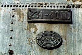 Placas de matriculación y fabricación  de la locomotora de vapor 231 - 4011 de RENFE, (ex Norte 3...