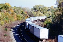 Edelstein (Illinois). Atchison, Topeka and Santa Fe Railway. Vista de una composición de mercancí...