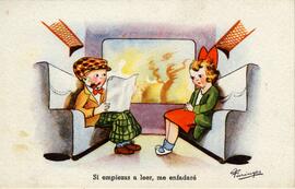 Pareja en el interior de coches de viajeros. "Si empiezas a leer me enfadaré" Escena ro...