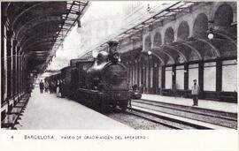 Reproducción de fotografía antigua del Andén del apeadero del Paseo de Gracia de Barcelona