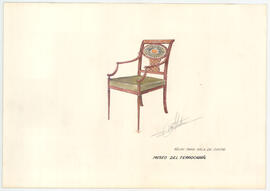 Dibujo a tinta y acuarela de un sillón para la sala de juntas del Museo del Ferrocarril de Madrid