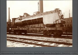 Detalle de caldera de locomotora de vapor 13020 montada sobre un vagón MMQ - Hannoversche Maschin...