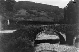 Puente de hierro de tres tramos. Se encuentra en el km 593,302 de la línea Madrid-Hendaya