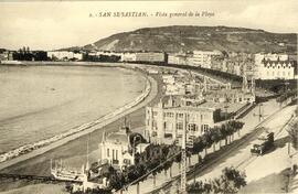 Vista panorámica general de la Playa de la Concha de San Sebastián y de uno de sus tranvías