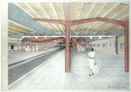 Ilustraciones y planos del proyecto de instalación de andenes móviles y ascensores de la estación...