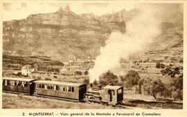 Vista general de la Montaña de Montserrat y de su Ferrocarril de Cremallera