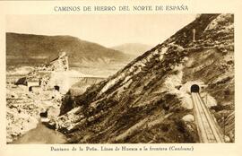 Pantano de la Peña y túnel de la línea de Huesca a Francia por Canfranc